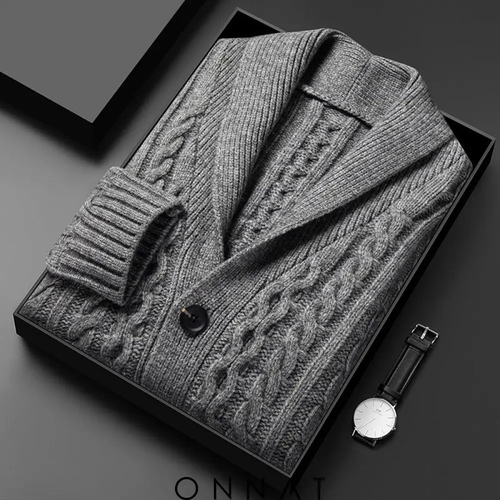 Jacquard Knitted Cardigan Gray / Xs Menswear