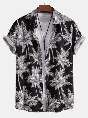 Palm Tree Print Button Up Shirt & Swim Short