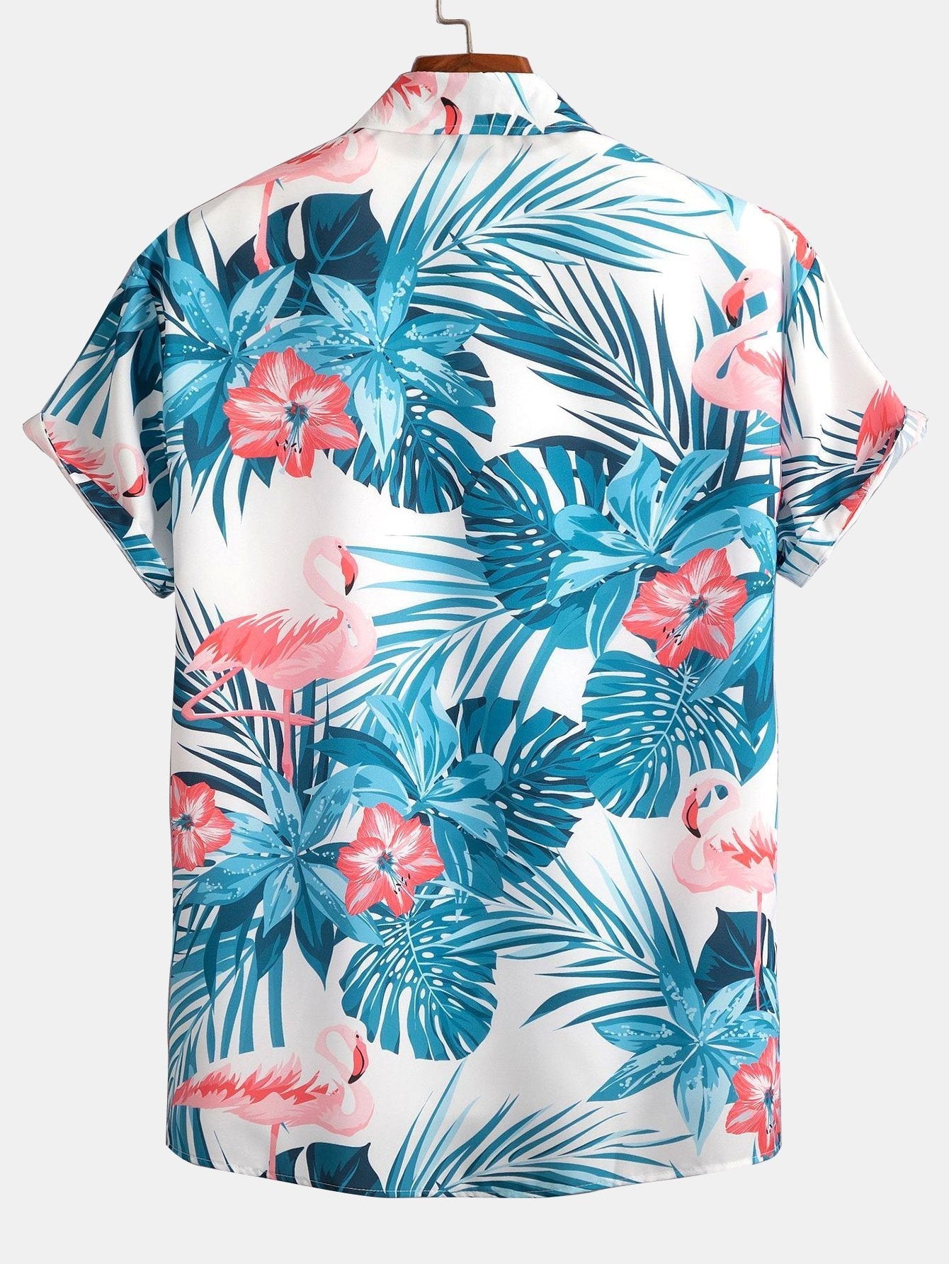 Camisa com botões e estampa tropical de flamingo e shorts de banho