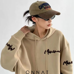 Knit Lettering Embroidery Hoddie Khaki / S Sweaters & Cardigans