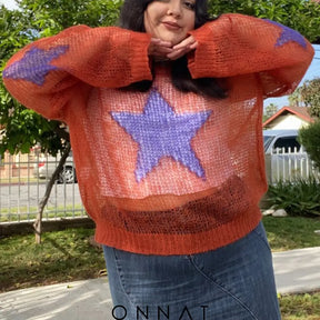 Knit Mesh Star Pattern Sweater Sweaters & Cardigans