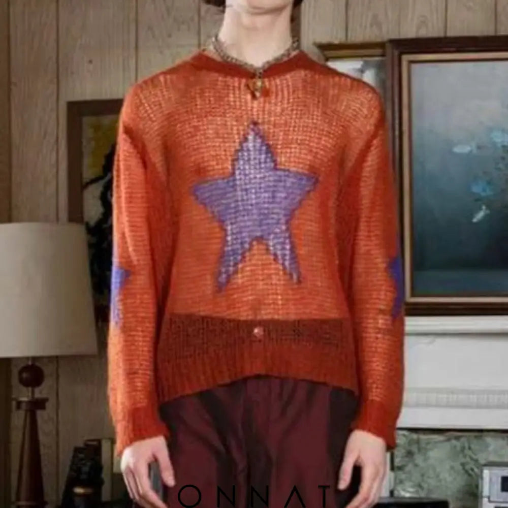 Knit Mesh Star Pattern Sweater Sweaters & Cardigans