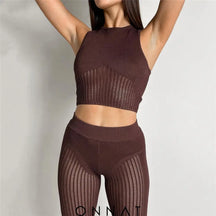 Knit Tank Top And Leggings Set Coffee / S Women’s Sets