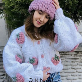 Knitted Chunky Cardigan One Size / Pink Strawberry Sweaters & Cardigans