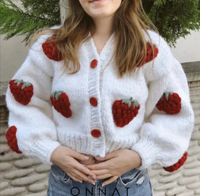 Knitted Chunky Cardigan One Size / Red Strawberry Sweaters & Cardigans