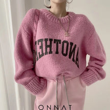 Letter Print Knit Sweater Pink / One Size Sweaters & Cardigans