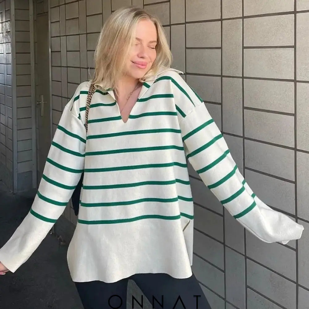 Lucille Green Striped Sweater Sweaters & Cardigans