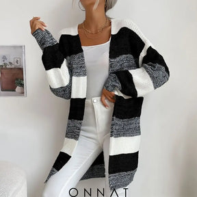 Lydia Knitted Long Sweater Black White / S Sweaters & Cardigans