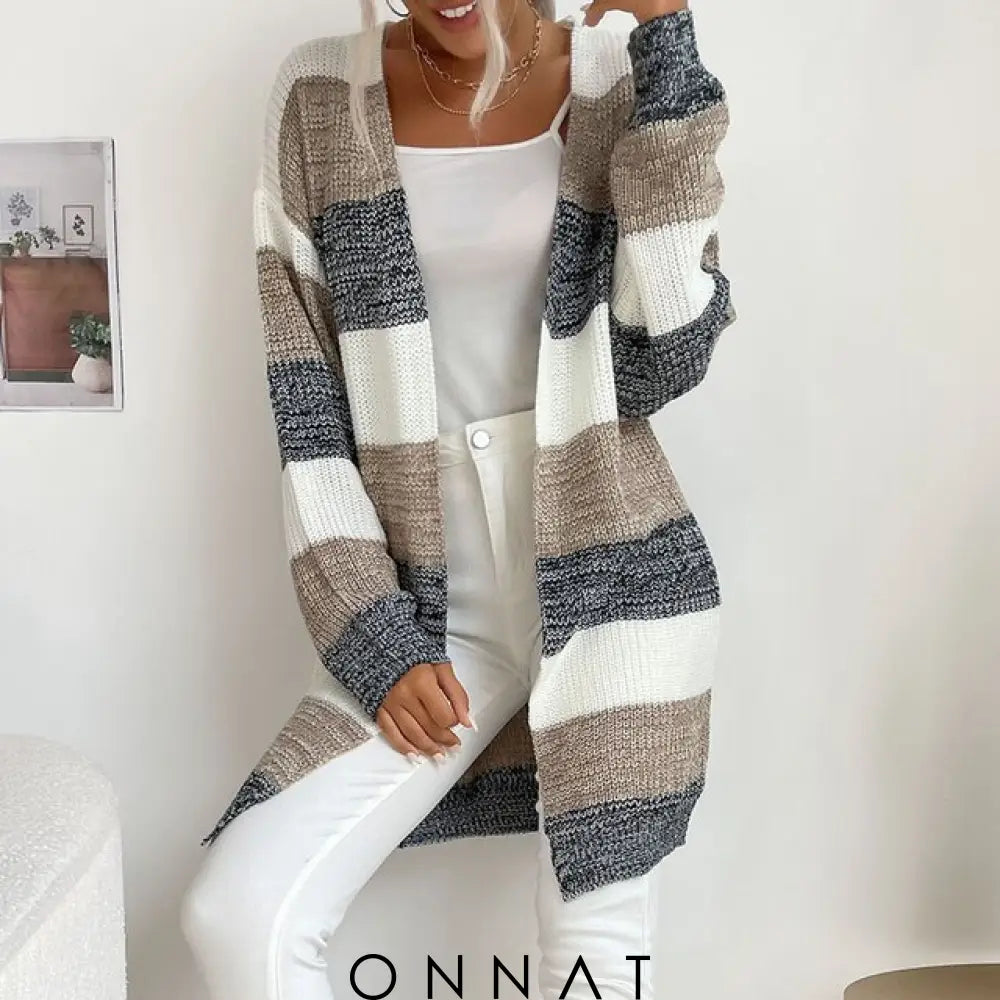 Lydia Knitted Long Sweater Grey White / S Sweaters & Cardigans