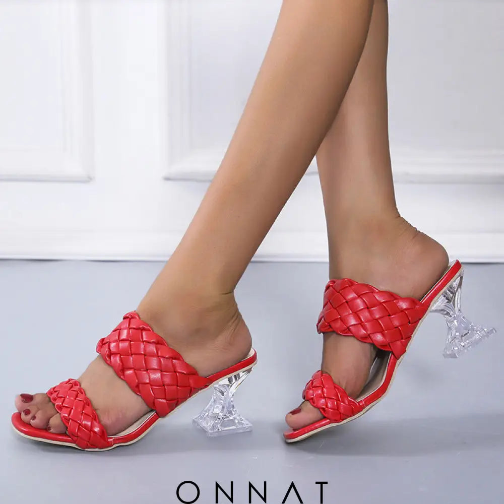 Mavie Crystal Heel Slippers Red / 35 Sandals