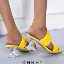 Mavie Crystal Heel Slippers Yellow / 35 Sandals