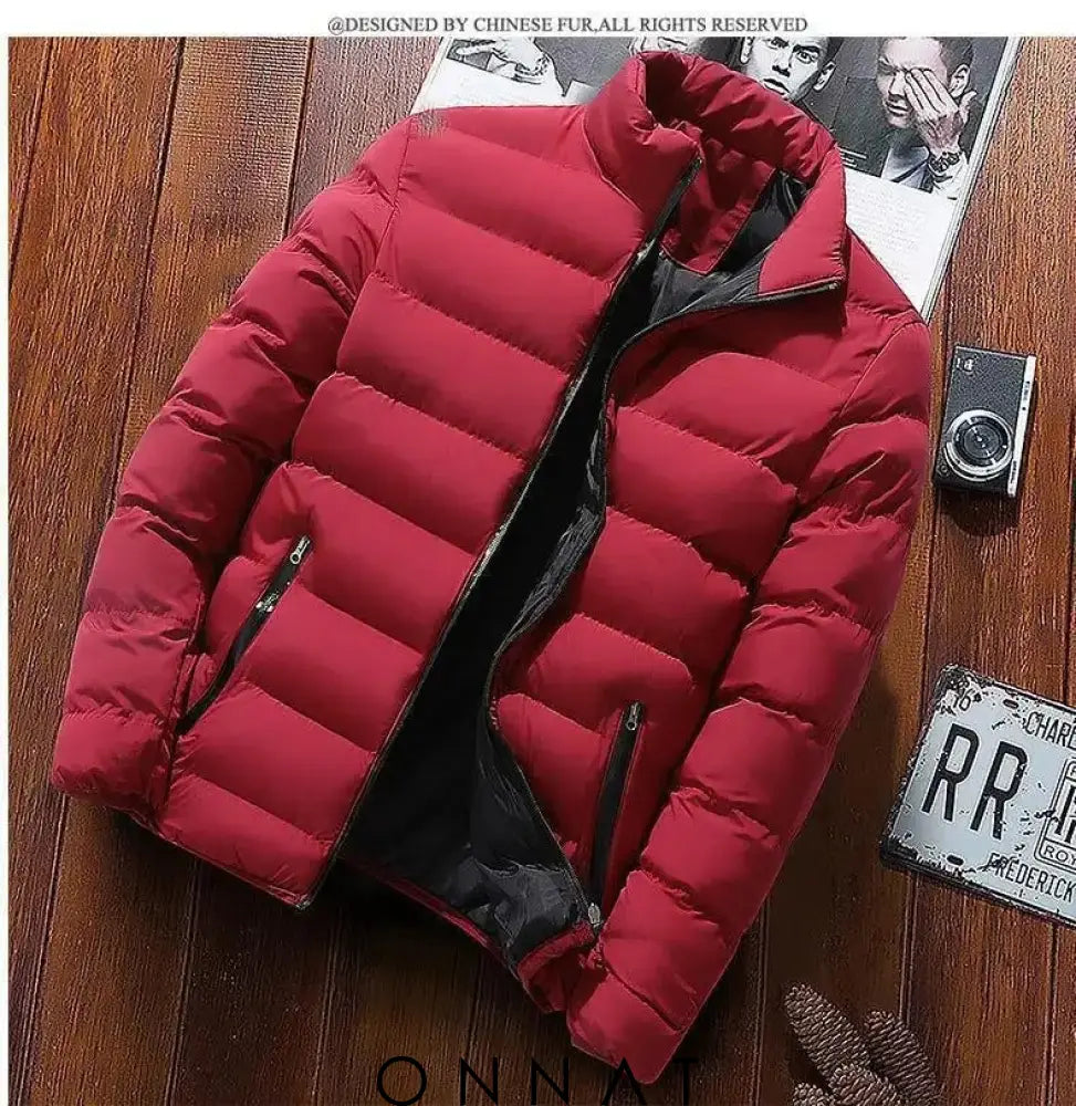 Men’s Fall Winter Coats Padded Jacket Red / Large (50-55Kg) Menswear