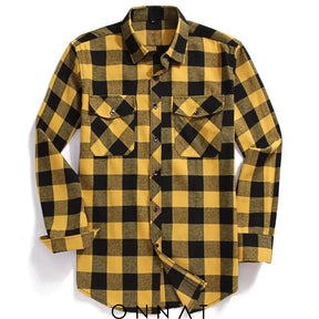 Men’s Plaid Long Sleeve Yellow / Small Menswear