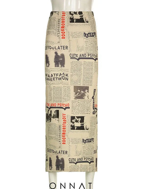 Newspaper Print Long Skirt Skirts