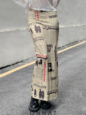 Newspaper Print Long Skirt Skirts