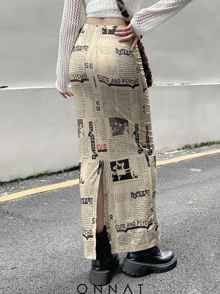 Newspaper Print Long Skirt Skirts