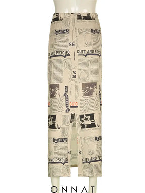 Newspaper Print Long Skirt Skirts