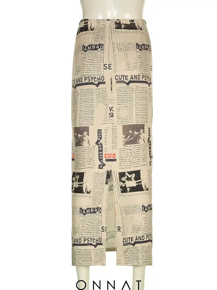 Newspaper Print Long Skirt Skirts