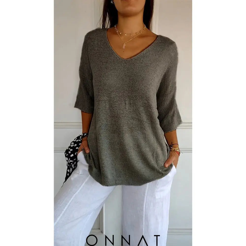 Noelle Onnat - Top Met V-Hals En Lange Mouwen Donkergrijs / S Tops