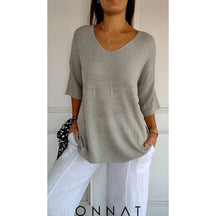 Noelle Onnat - Top Met V-Hals En Lange Mouwen Lichtgrijs / S Tops