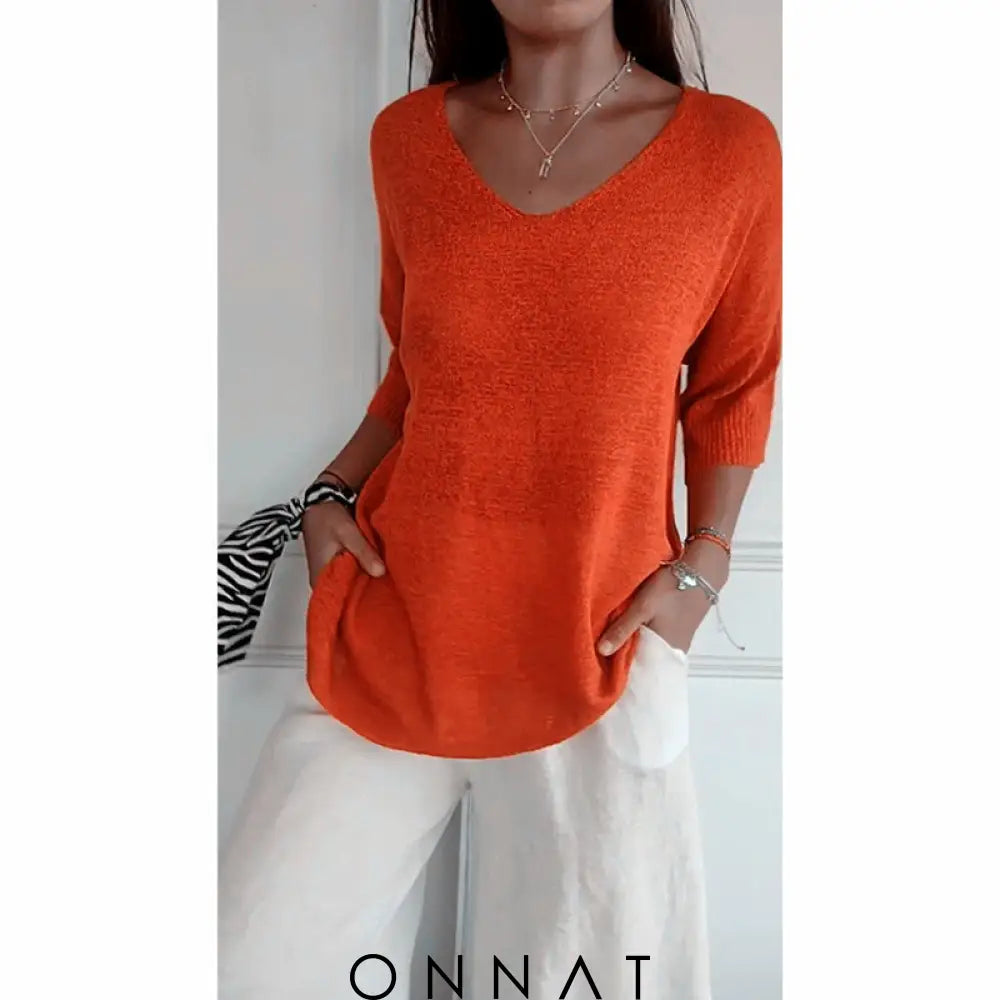 Noelle Onnat - Top Met V-Hals En Lange Mouwen Oranje Rood / S Tops