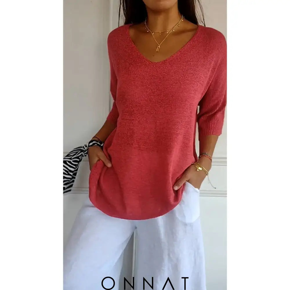 Noelle Onnat - Top Met V-Hals En Lange Mouwen Rood / S Tops