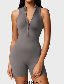 Onnat Belle Sleeveless Zipper Romper Grey / S Jumpsuits