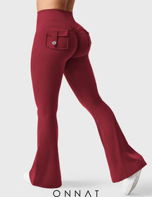 Onnat Brittany Flared Leggings With Pockets Burgundy / Xs