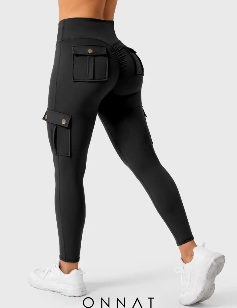 Onnat Cargo Scrunch Leggings With Pockets Black / S