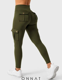 Onnat Cargo Scrunch Leggings With Pockets Dark Green / S