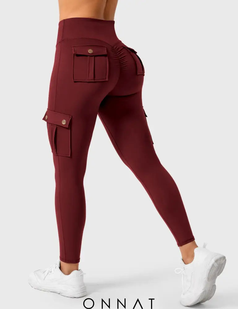 Onnat Cargo Scrunch Leggings With Pockets Wine / S