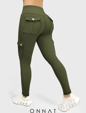 Onnat Cargo Workout Leggings With Pockets Dark Green / S