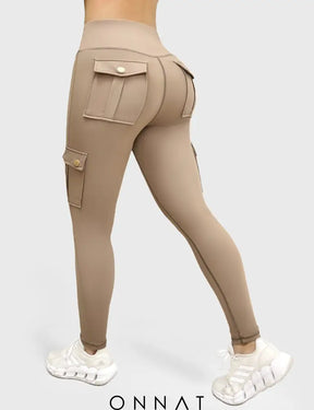 Onnat Cargo Workout Leggings With Pockets Khaki / S