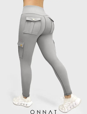 Onnat Cargo Workout Leggings With Pockets Light Grey / S