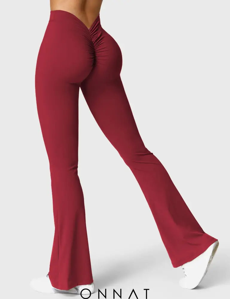 Onnat Daze V-Back Flare Leggings Wine / S