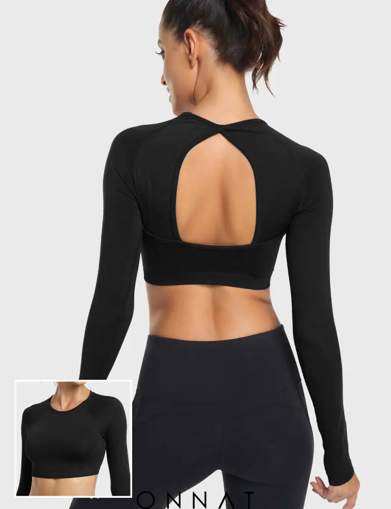 Onnat Dora Open Back Long Sleeves Black / S Tops