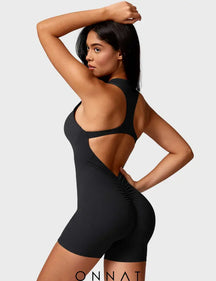 Onnat Emma Backless Zipper Romper Black / S Jumpsuits