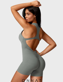 Onnat Emma Backless Zipper Romper Grey / S Jumpsuits