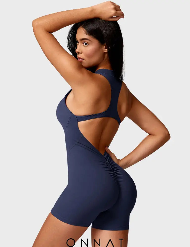 Onnat Emma Backless Zipper Romper Navy / S Jumpsuits