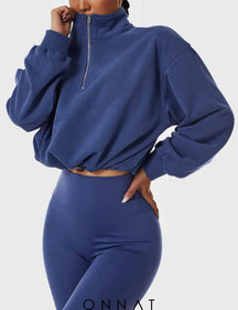 Onnat Half Zip High Neck Crop Sweatshirt Dark Blue / S Tops