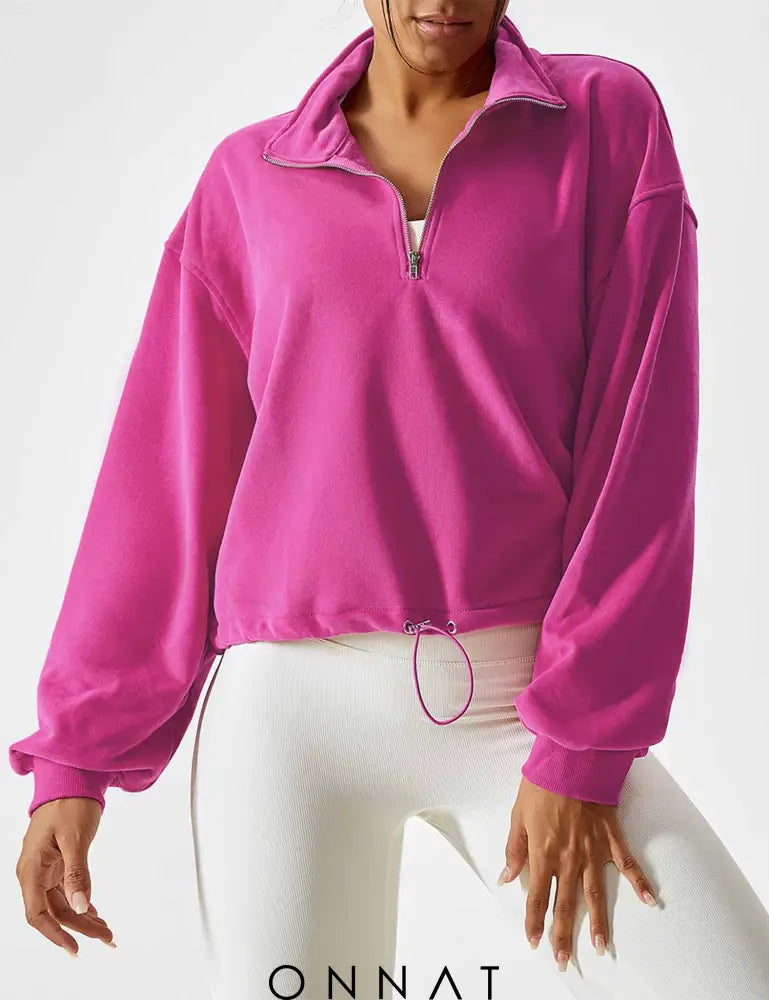 Onnat Half Zip High Neck Crop Sweatshirt Tops