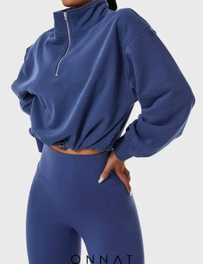 Onnat Half Zip High Neck Crop Sweatshirt Tops