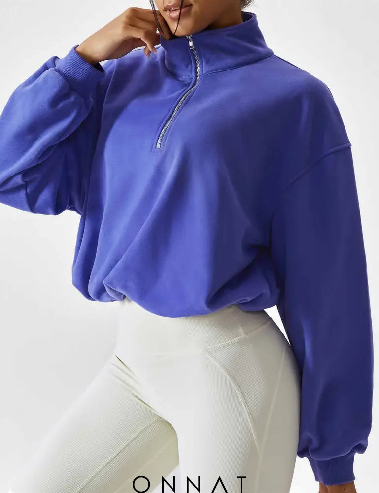 Onnat Half Zip High Neck Crop Sweatshirt Violet / S Tops