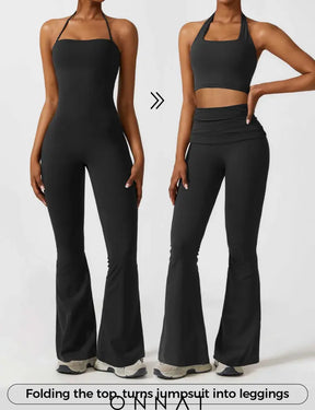 Onnat Halter Flared Jumpsuit Black / S Jumpsuits