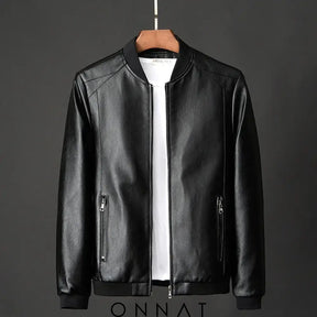 Onnat Leather Baseball Jacket Black / S Menswear