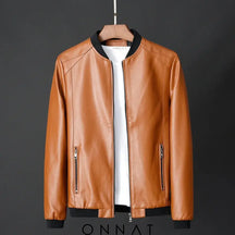 Onnat Leather Baseball Jacket Khaki / S Menswear