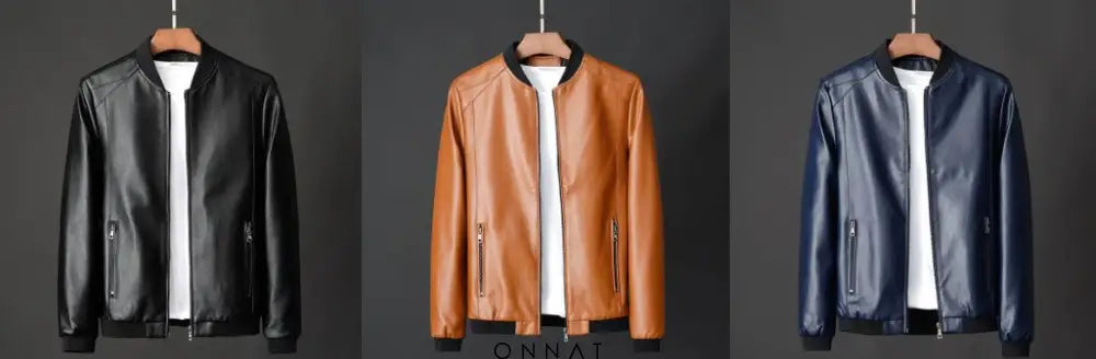 Onnat Leather Baseball Jacket Menswear