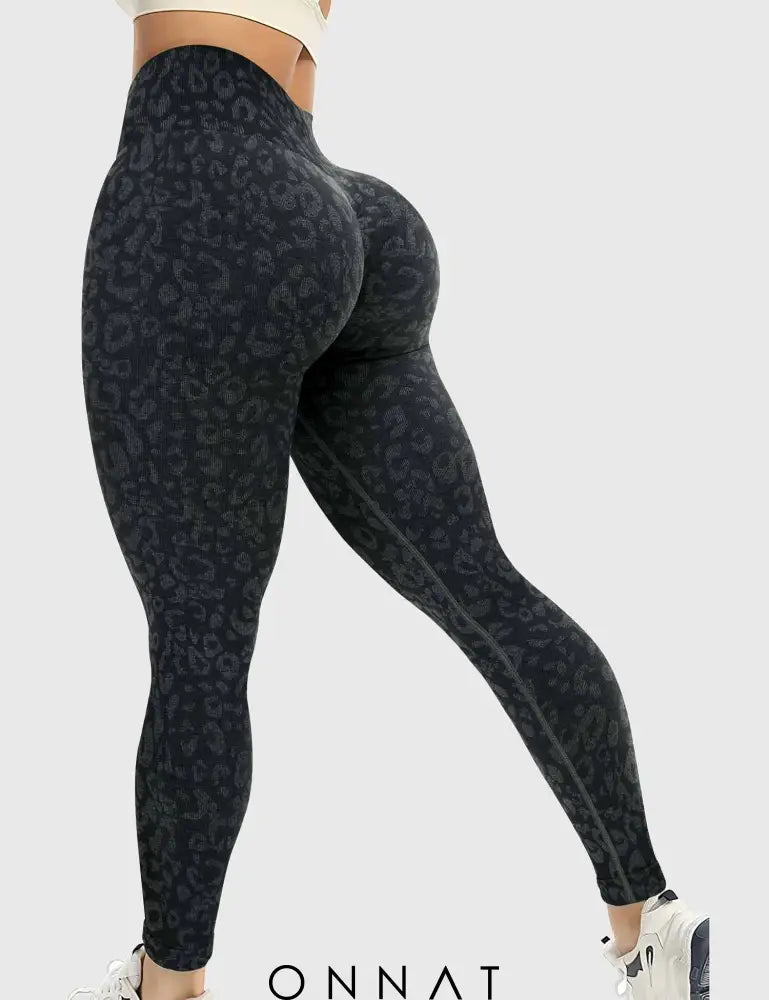 Onnat Leopard Seamless Leggings Black / S