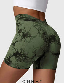 Onnat Liz Tie Dye V-Back Shorts Army Green / S