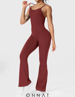 Onnat Liza V-Back Cross Flared Jumpsuit Jumpsuits